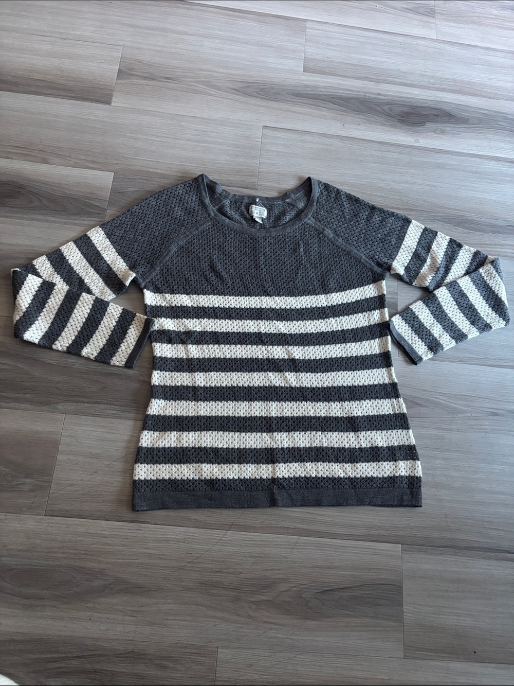 Converse Gray and Cream Striped Crew Neck Sweater
